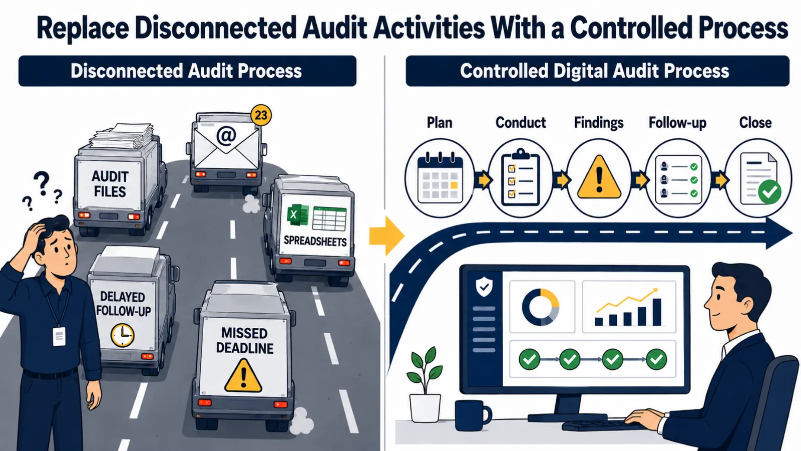 Disconnected manual audit records replaced by a controlled digital audit management process