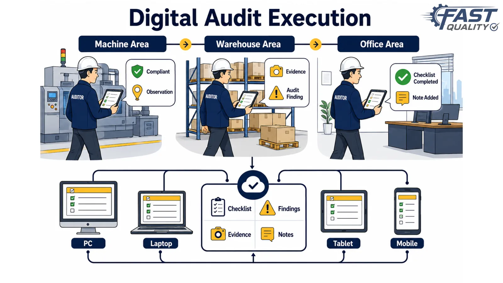 Digital audit execution on desktop, laptop, mobile and tablet devices