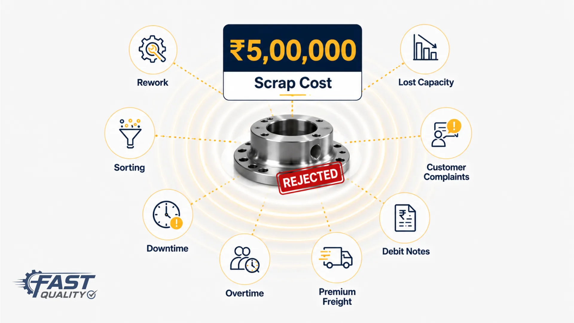 Visual representation of scrap cost in a manufacturing environment — the visible tip of the COPQ iceberg