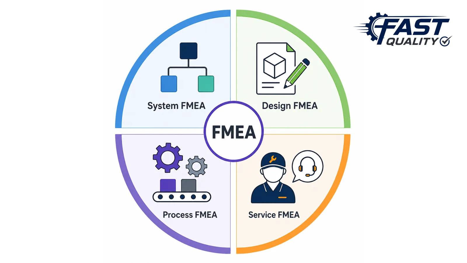 At a glance: System FMEA, Design FMEA, Process FMEA and Service FMEA types